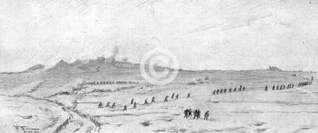 The Battle Seen by a Combatant; The advance of Alpine chasseurs to the right..., 1917. Creator: F Elim.