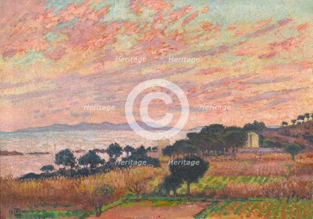 The bay at sunset (Saint Clair), 1916. Creator: Rysselberghe, Théo van (1862-1926).