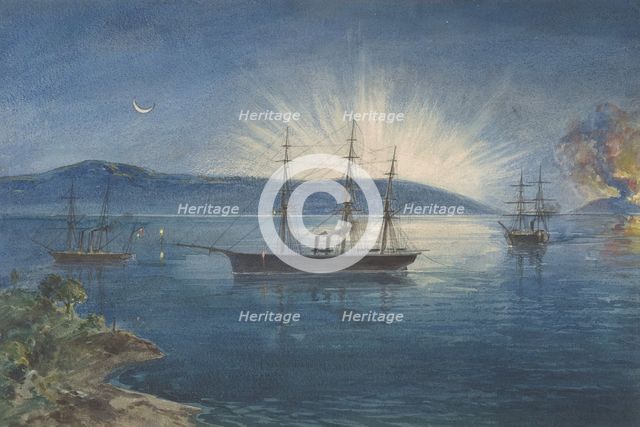 The Bay of Bull Arms, Trinity Bay, Newfoundland, Bonfires Lighted on the Hills to Notify..., 1865-66 Creator: Robert Charles Dudley.