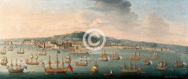 The bay of Naples with the British fleet at anchor, 1 August 1718. Creator: Gaspar Butler.