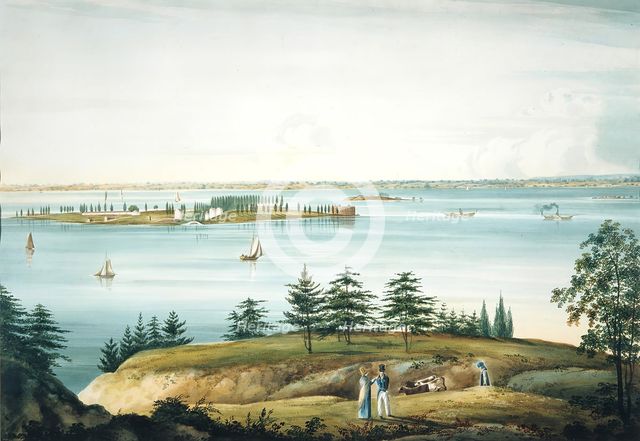 The Bay of New York and Governors Island Taken from Brooklyn Heights, 1820-25. Creator: William Guy Wall.
