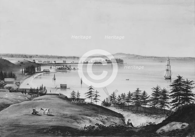 The Bay of New York Looking to the Narrows and Staten Island, Taken from Brooklyn..., 1820-25. Creator: William Guy Wall.