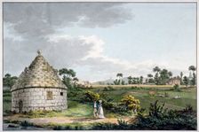 The Bayswater Conduit, with a distant view of the Paddington Canal, London, 1801. Artist: Charles Tomkins