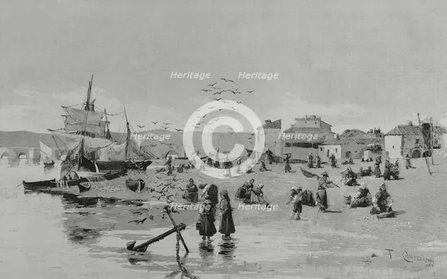 The beach of Vivero, (Viveiro), Galicia, Spain, 1883.  Creator: Unknown.