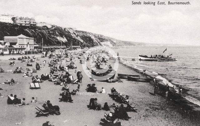 The beach at Bournemouth, Dorset, c1920s. Artist: Unknown
