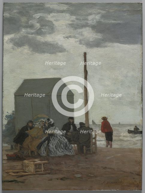 The Beach at Deauville, 1864. Creator: Eugène Boudin (French, 1824-1898).