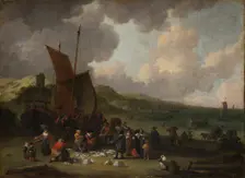 The Beach at Scheveningen with Returning Fisherman, 17th century. Creator: Peeter Bout