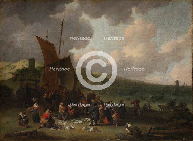 The Beach at Scheveningen with Returning Fisherman, 17th century. Creator: Peeter Bout.