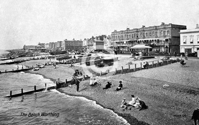 The beach at Worthing, West Sussex, 1917.Artist: Valentine & Sons Publishing Co