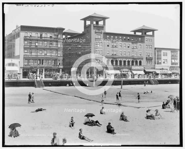 The Beach and broadwalk [sic], Atlantic City, N.J., between 1900 and 1915. Creator: Unknown.