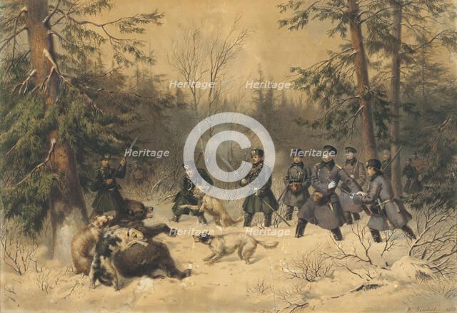 The Bear Hunt of Tsar Alexander II, 1862. Creator: Teichel, Franz (1816-?).