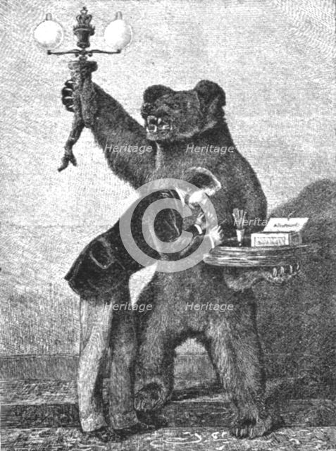 'The Bear Trophy at Marlborough House; the Bear was shot in Russia by H.R.H. The Prince..., 1891. Creator: Unknown.