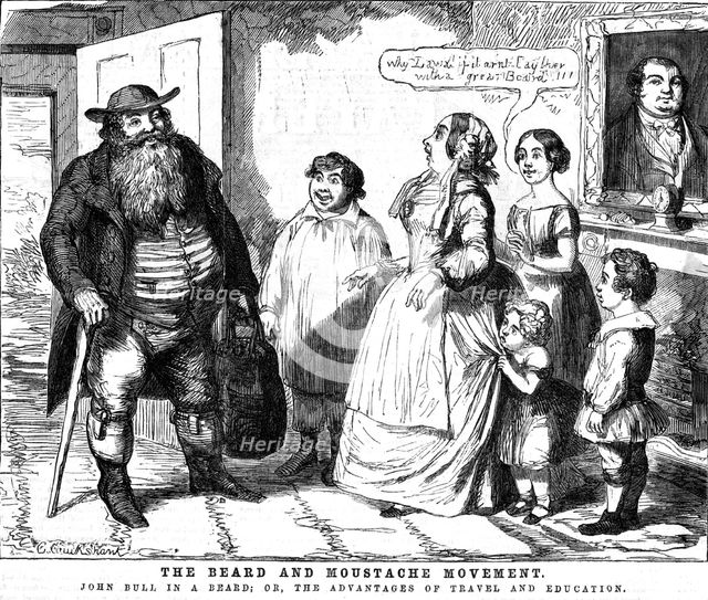 'The Beard and Moustache Movement', 1854. Artist: George Cruikshank.