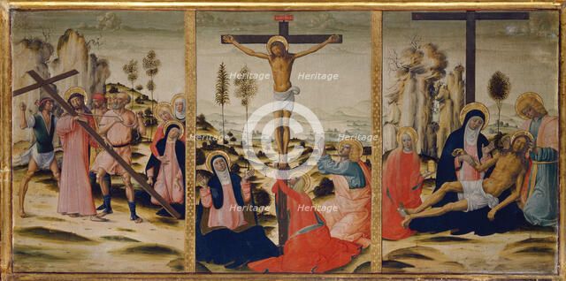 The Bearing of the Cross, The Crucifixion and The Lamentation, 1501-1524. Creator: Girolamo di Benvenuto.