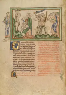 The Beast from the Earth Killing People and People Receiving the Mark of the Beast, about 1255-1260. Creator: Unknown