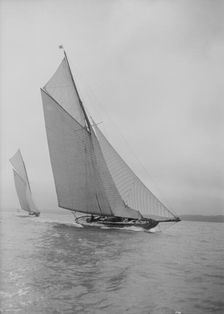 The beautiful 52 ft cutter Sonya sailing close-hauled, 1913. Creator: Kirk & Sons of Cowes