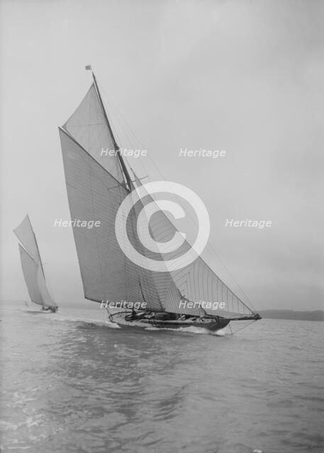 The beautiful 52 ft cutter 'Sonya' sailing close-hauled, 1913. Creator: Kirk & Sons of Cowes.