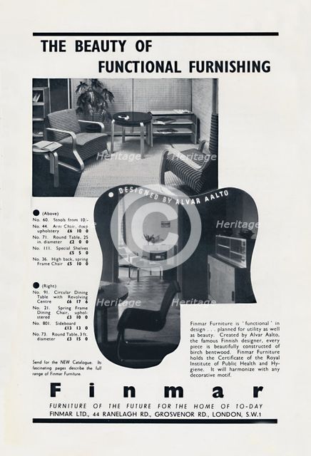 'The Beauty of Functional Furnishing - Finmar', 1939. Artist: Unknown.