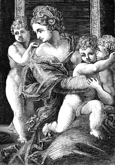 The Beaucousin Collection at the National Gallery - "Charity", by F. Salviati, 1860. Creator: Unknown