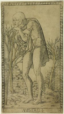 The Beggar, plate one from The Ranks and Conditions of Men, c.1465. Creator: Unknown
