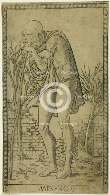 The Beggar, plate one from The Ranks and Conditions of Men, c.1465. Creator: Unknown.