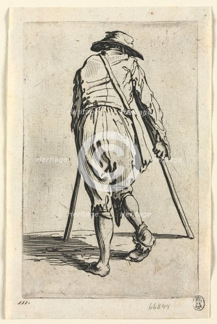 The Beggars: Beggar on Crutches, Wearing a Hat, c. 1623. Creator: Jacques Callot (French, 1592-1635).