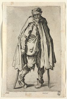 The Beggars: Beggar on Crutches with a Bag , c. 1623. Creator: Jacques Callot (French, 1592-1635)
