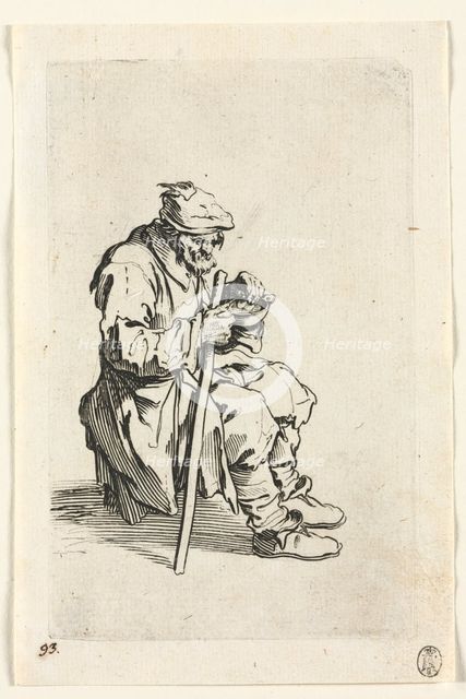 The Beggars: Beggar Sitting Down and Eating, c. 1623. Creator: Jacques Callot (French, 1592-1635).