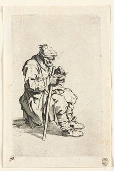 The Beggars: Beggar Sitting Down and Eating, c. 1623. Creator: Jacques Callot (French, 1592-1635)