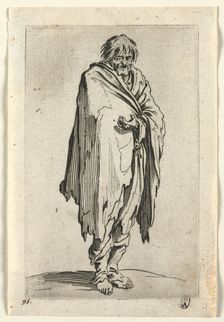 The Beggars: Beggar without Hat or Shoes , c. 1623. Creator: Jacques Callot (French, 1592-1635)