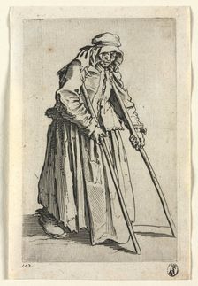 The Beggars: Beggar Woman on Crutches , c. 1623. Creator: Jacques Callot (French, 1592-1635)
