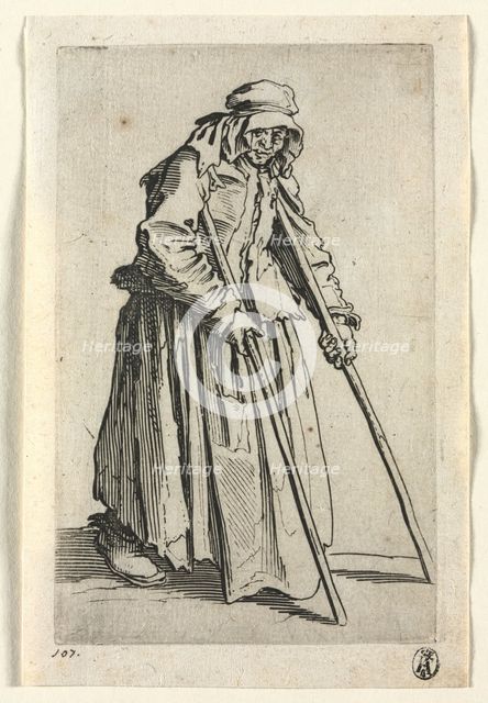 The Beggars: Beggar Woman on Crutches , c. 1623. Creator: Jacques Callot (French, 1592-1635).