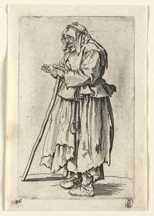 The Beggars: Beggar Woman Coming to Receive Alms, c. 1623. Creator: Jacques Callot (French, 1592-1635)