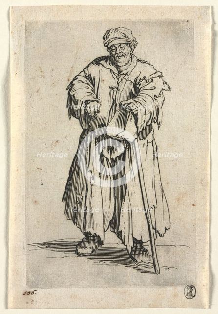The Beggars: Obese Beggar with Lowered Eyes, c. 1623. Creator: Jacques Callot (French, 1592-1635).