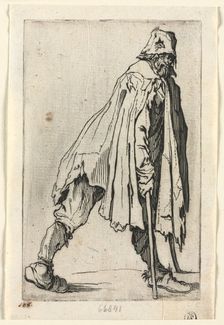 The Beggars: The Beggar on Crutches, Wearing a Cap, c. 1623. Creator: Jacques Callot (French, 1592-1635)