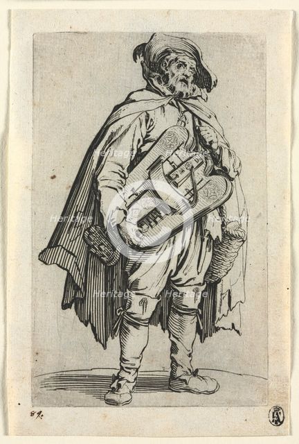 The Beggars: The Hurdy-Gurdy Player, c. 1623. Creator: Jacques Callot (French, 1592-1635).