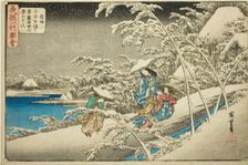 The Beginning: Tokiwa Gozen Fleeing with Her Three Children (Hattan, sanshi o tomona..., c. 1832/34. Creator: Ando Hiroshige