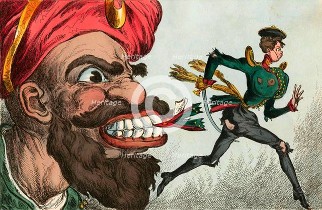 The beginning of the Crimean war by eyes of the West European caricaturist, 1850s.  Creator: Heath, William (1795-1840).