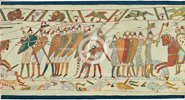 'The Beginning of the Battle of Senlac (Bayeux Tapestry)', c15th century, (1902). Artist: Unknown.