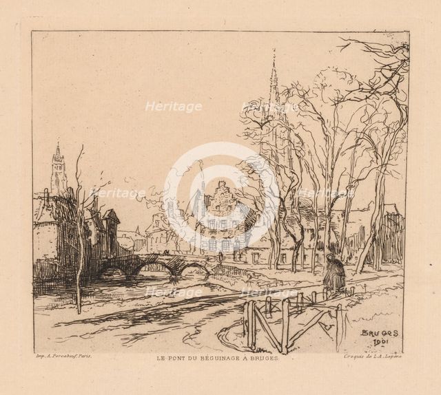 The Béguinage Bridge in Bruges (La Pont du Beguinage à Bruges), 1901. Creator: Auguste Louis Lepère (French, 1849-1918).