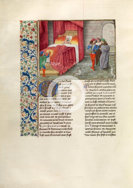 The Bed of the King of Navarre Set on Fire; Chroniques (Book Three), about 1480-1483. Creator: Master of the Getty Froissart.