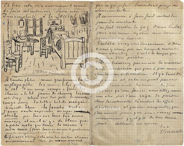 The bedroom, Letter to Paul Gauguin from Arles, Wednesday, 17 October 1888. Artist: Gogh, Vincent, van (1853-1890)