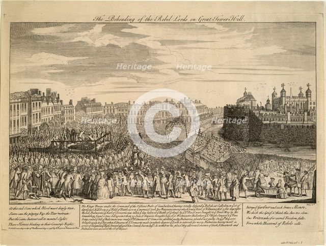 The Beheading of the Jacobite rebels at Tower Hill, 1746. Artist: Anonymous  