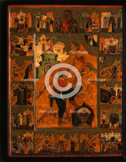 The Beheading of Saint John the Baptist with the Feodorovskaya Mother of God, Early 17th cen.. Artist: Russian icon  