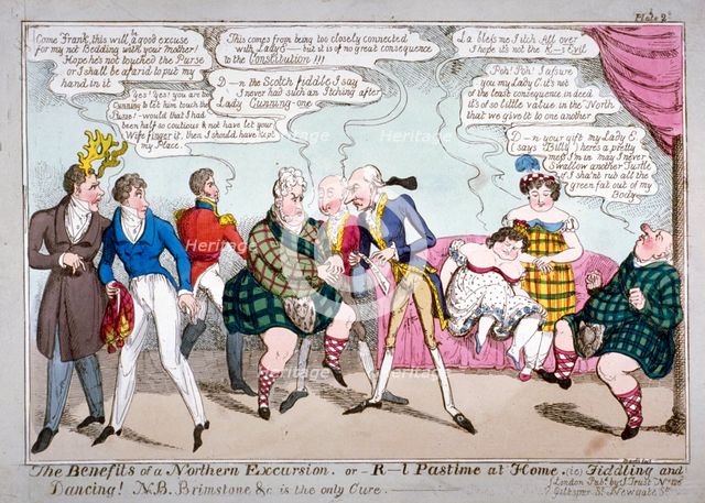 'The Benefits of a Northern Excursion, or R-l pastime at home (ie) fiddling and dancing!', c1822. Artist: JL Marks
