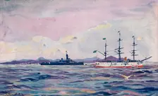The Benjamin Constant Training Cruiser and the dreadnought Minas Geraes in Rio Harbour 1914
