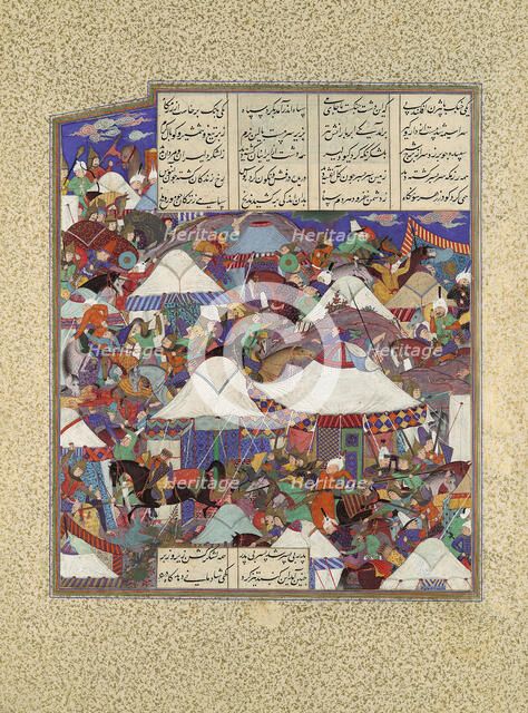 The Besotted Iranian Camp Attacked by Night, Folio 241r from the Shahnama..., ca. 1525-30. Creator: Qadimi.