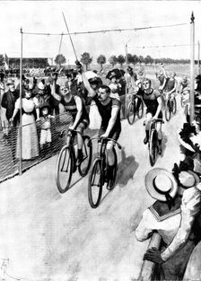 The Bicycle in Germany: a ring-taking contest, 1898. Creator: Unknown