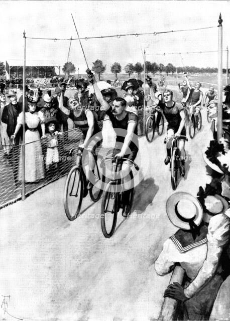 The Bicycle in Germany: a ring-taking contest, 1898. Creator: Unknown.