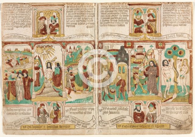 The Bible of the Poor (Biblia Pauperum), Pharaoh's Army Drowned in the Red Sea..., 1450-1465. Creator: Anonymous.